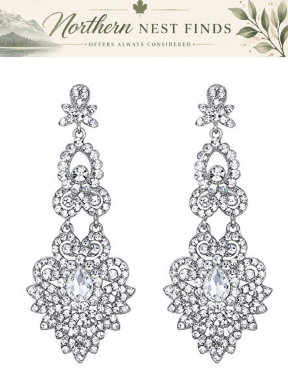 Bridal Chandelier Earrings Rhinestone Crystal Art Deco Floral Wedding